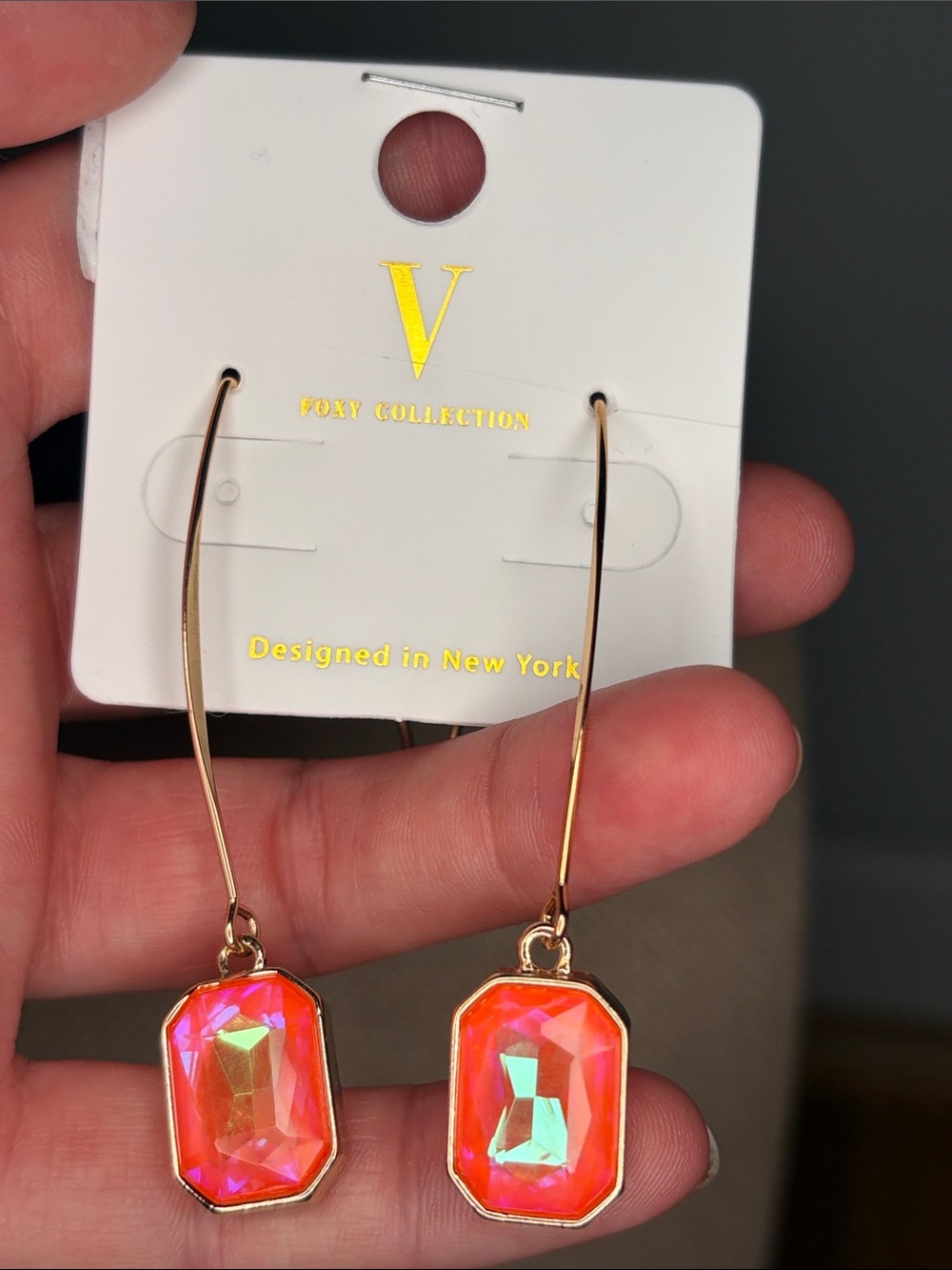 Orange AB Iridescent Drop Earrings